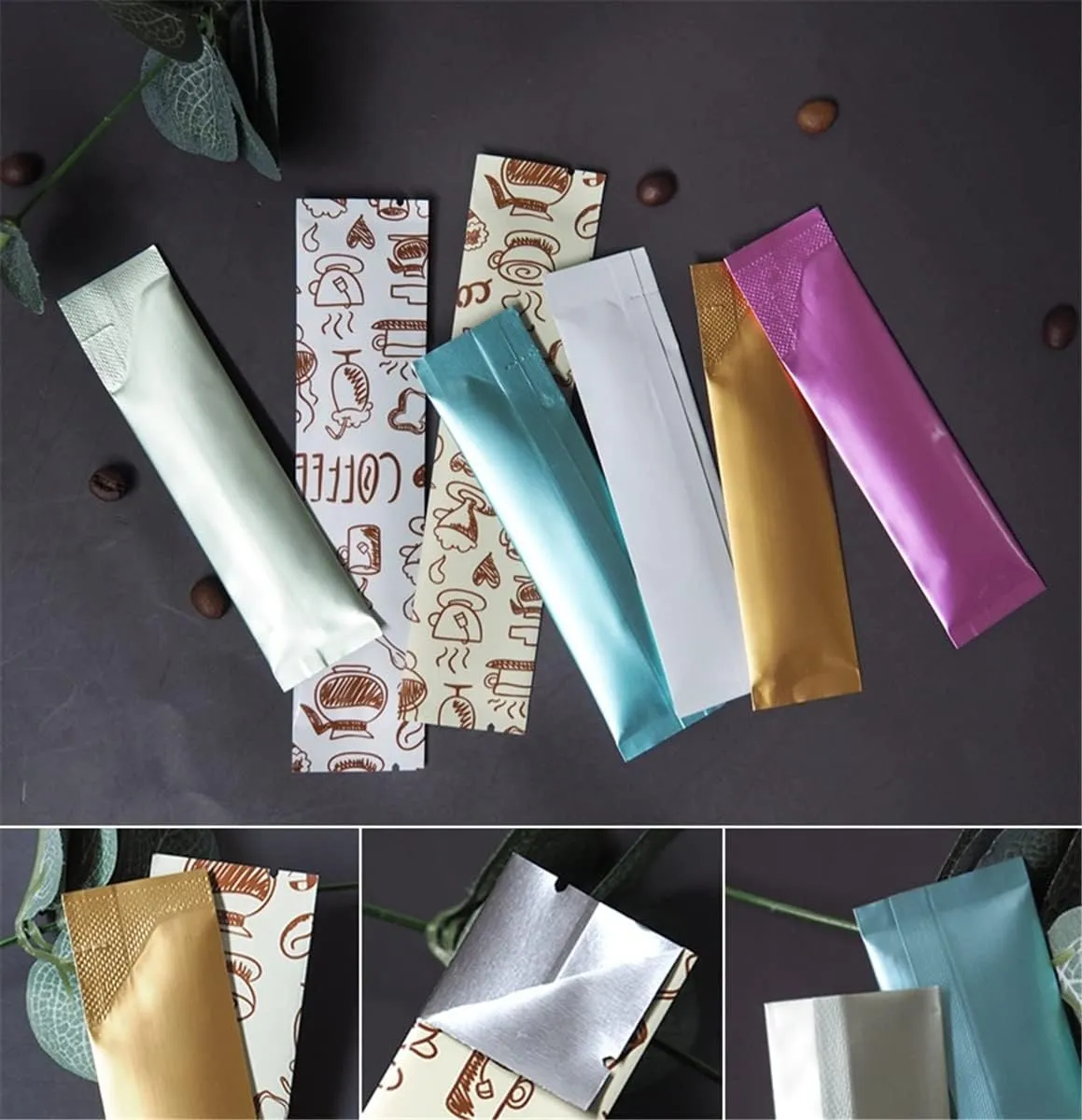 200Pcs Coffee Sugar Bag Heat Seal Aluminum Foil Plastic Bags Matte Colored Ziplock Bags Open Top with Tear Notch Zipper Pouch Food Saver Bag Short Term Food Storage Packaging