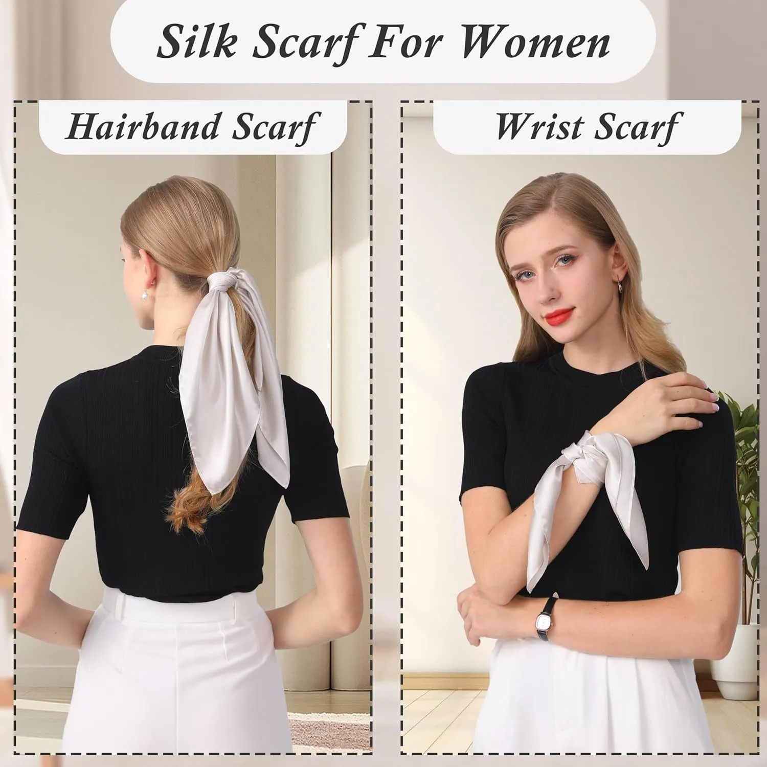 21"x21" Solid Color Mulberry Silk Scarf Silk Hair Wrap Head Scarf Lightweight Square Neckerchief