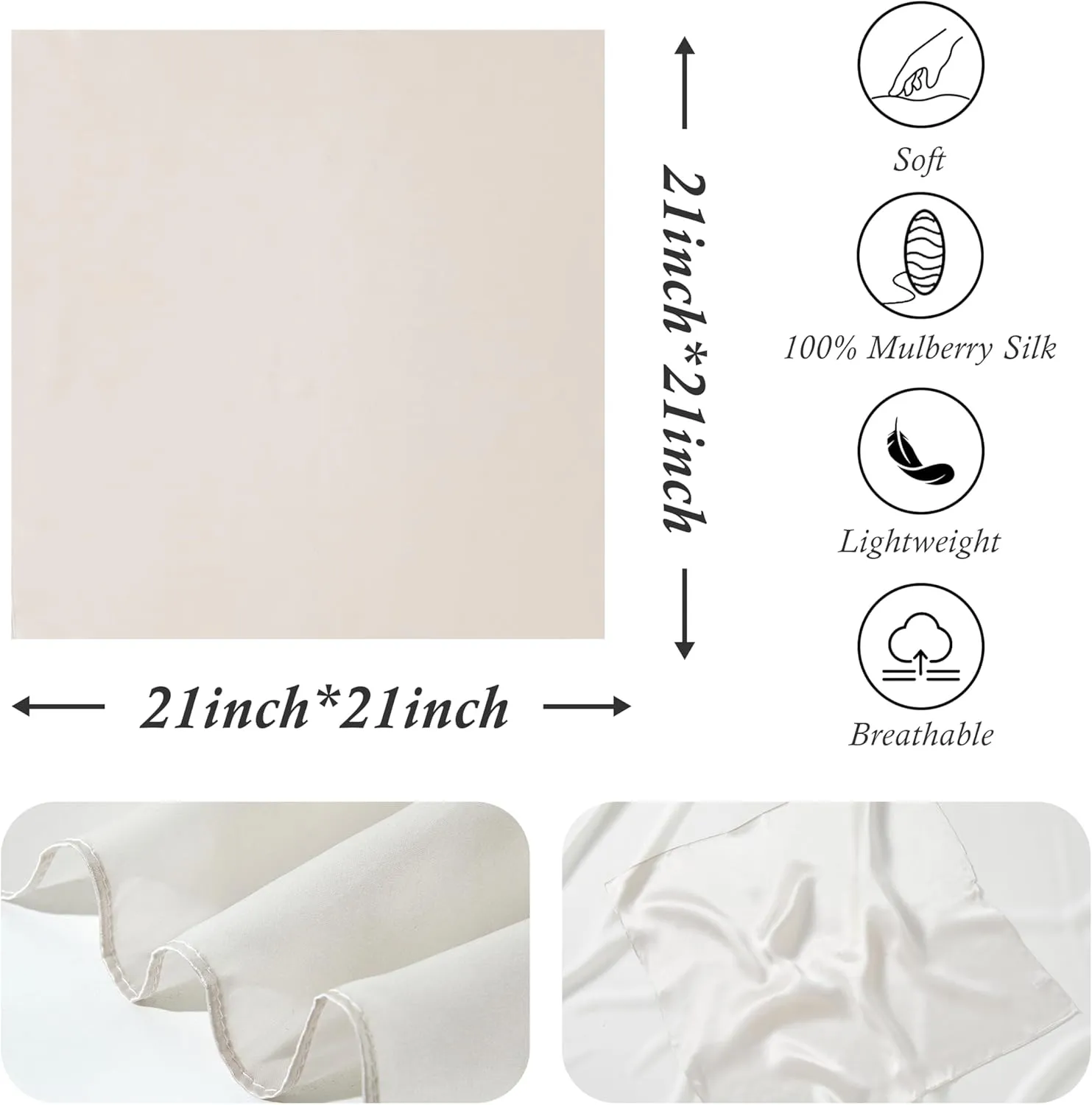 21"x21" Solid Color Mulberry Silk Scarf Silk Hair Wrap Head Scarf Lightweight Square Neckerchief