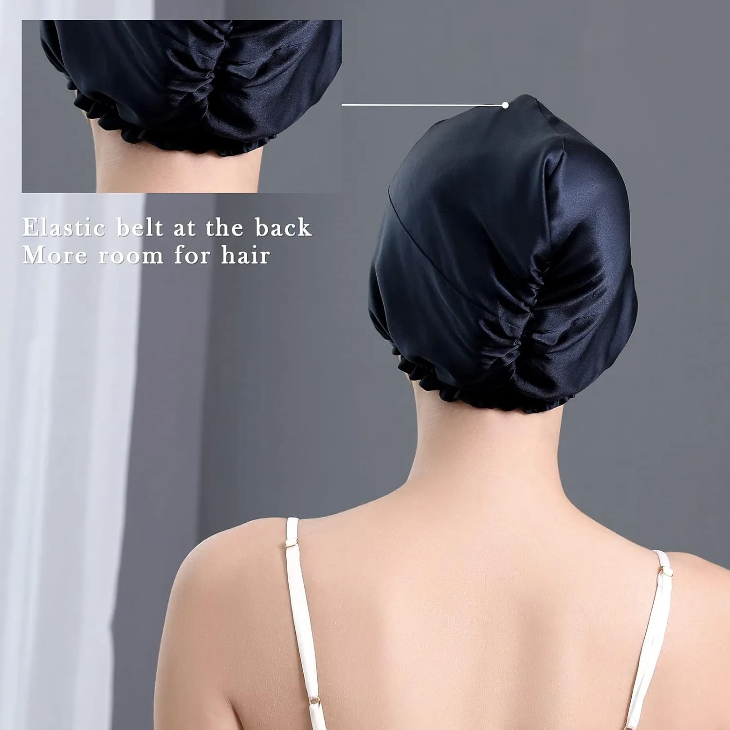 22 Momme 100 Pure Mulberry Silk Hair Bonnet for Sleeping Double Layered Silk Hair Wrap for Women with Elastic Stay On Head, Navy