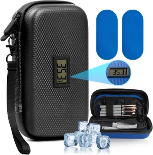 24h Insulin Cooler Travel Case - TSA Approved Medication Diabetic Cooler for Travel with Thermometer Temperature Display Refrigerated Medicine Organizer Bag with 2 Ice Pack