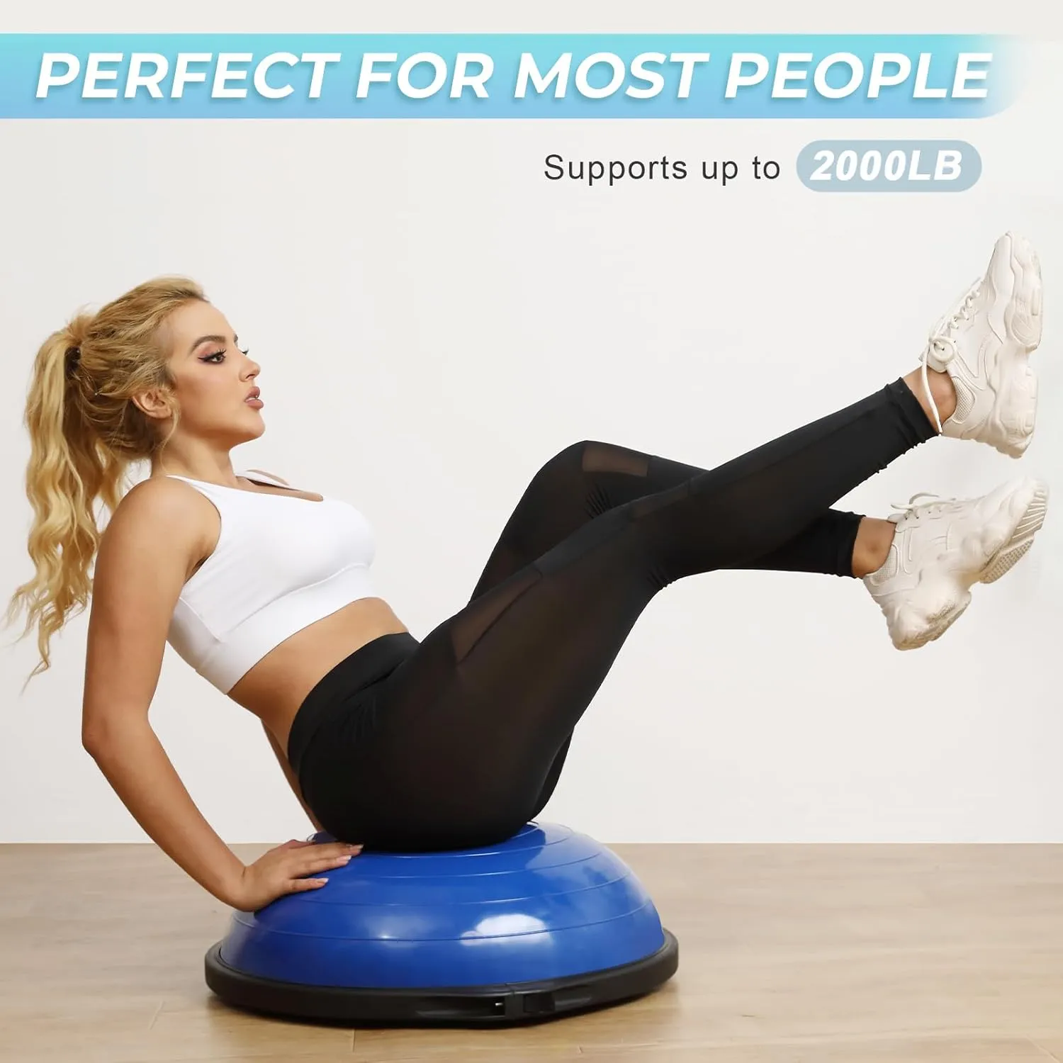 25in Balance Ball, Half Exercise Ball with Resistance Bands and Pump, Half Balance Ball Trainer for Core Strength and Fitness at Home or Gym, Extra Yoga Ball Included, Support for 2000 lbs