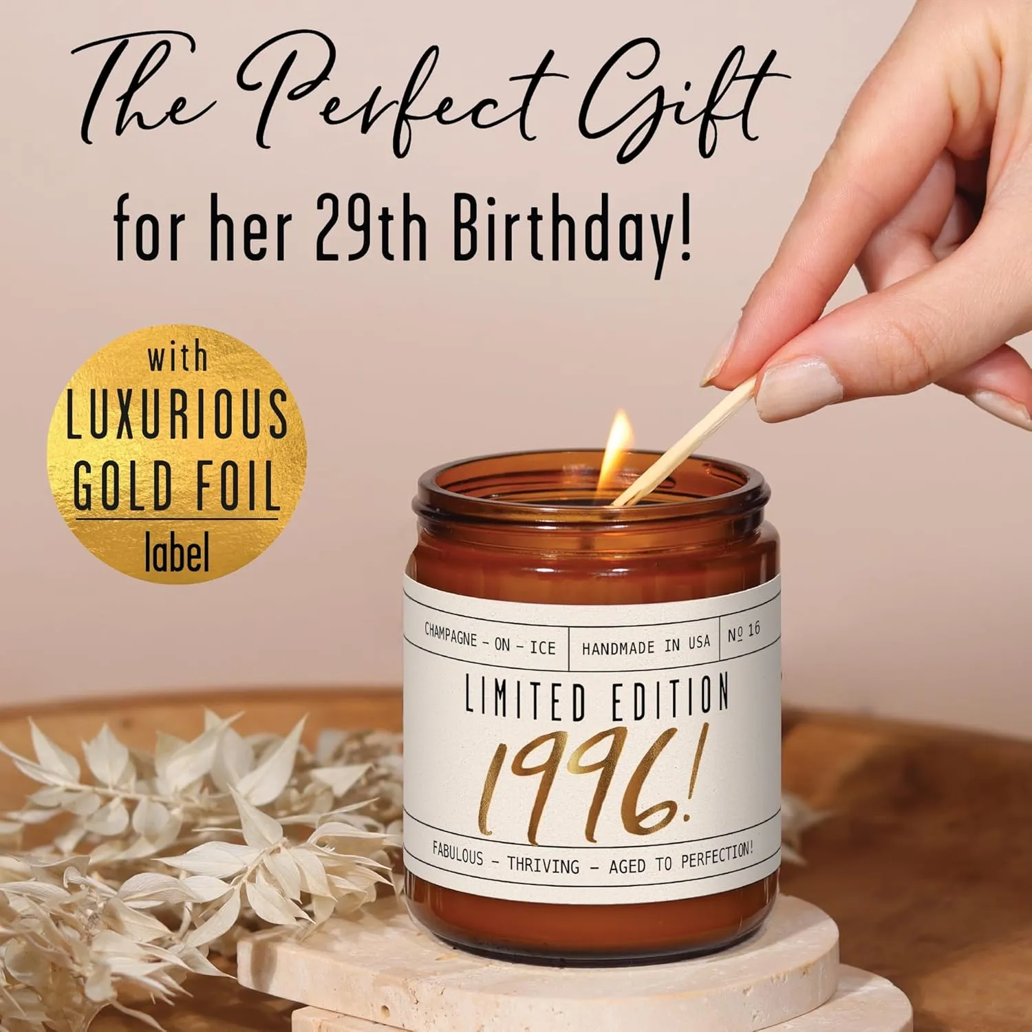29th Birthday Gifts for Women - 'Limited Edition 1996' Soy Candle, w/Champagne on Ice I 29 Birthday Gifts for Women I 29st Birthday Gift for Her Ideas I 9oz Reusable Jar, 50Hr Burn, Made in USA