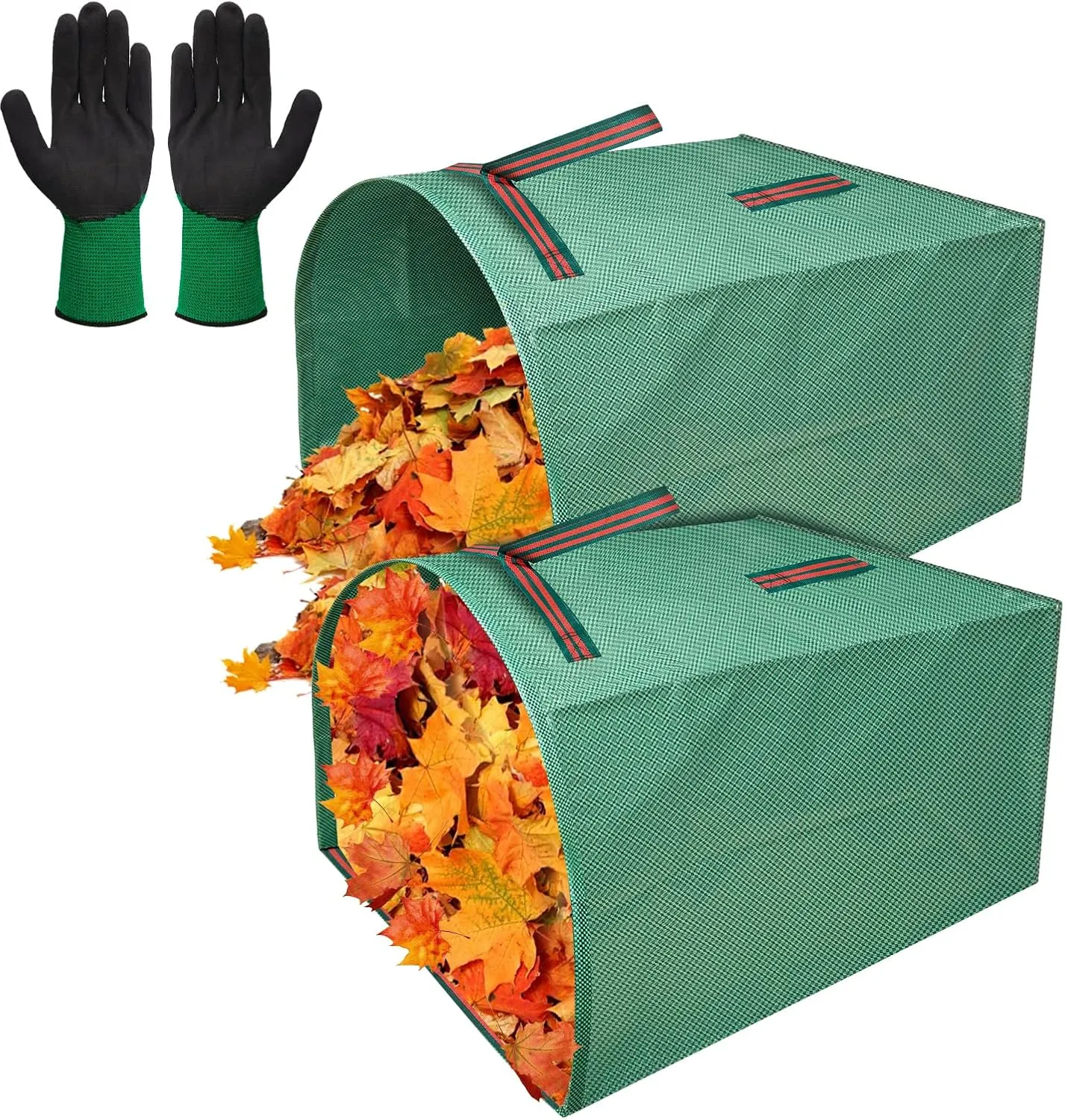 2p 53 Gallons Large Capacity Leaf Bags Used for Leaves Collection Reusable Yard Waste Bags with A Pair of Gloves Collapsible & Durable for Garden Debris Designed to Lay Flat