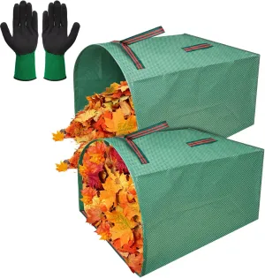 2p 53 Gallons Large Capacity Leaf Bags Used for Leaves Collection Reusable Yard Waste Bags with A Pair of Gloves Collapsible & Durable for Garden Debris Designed to Lay Flat