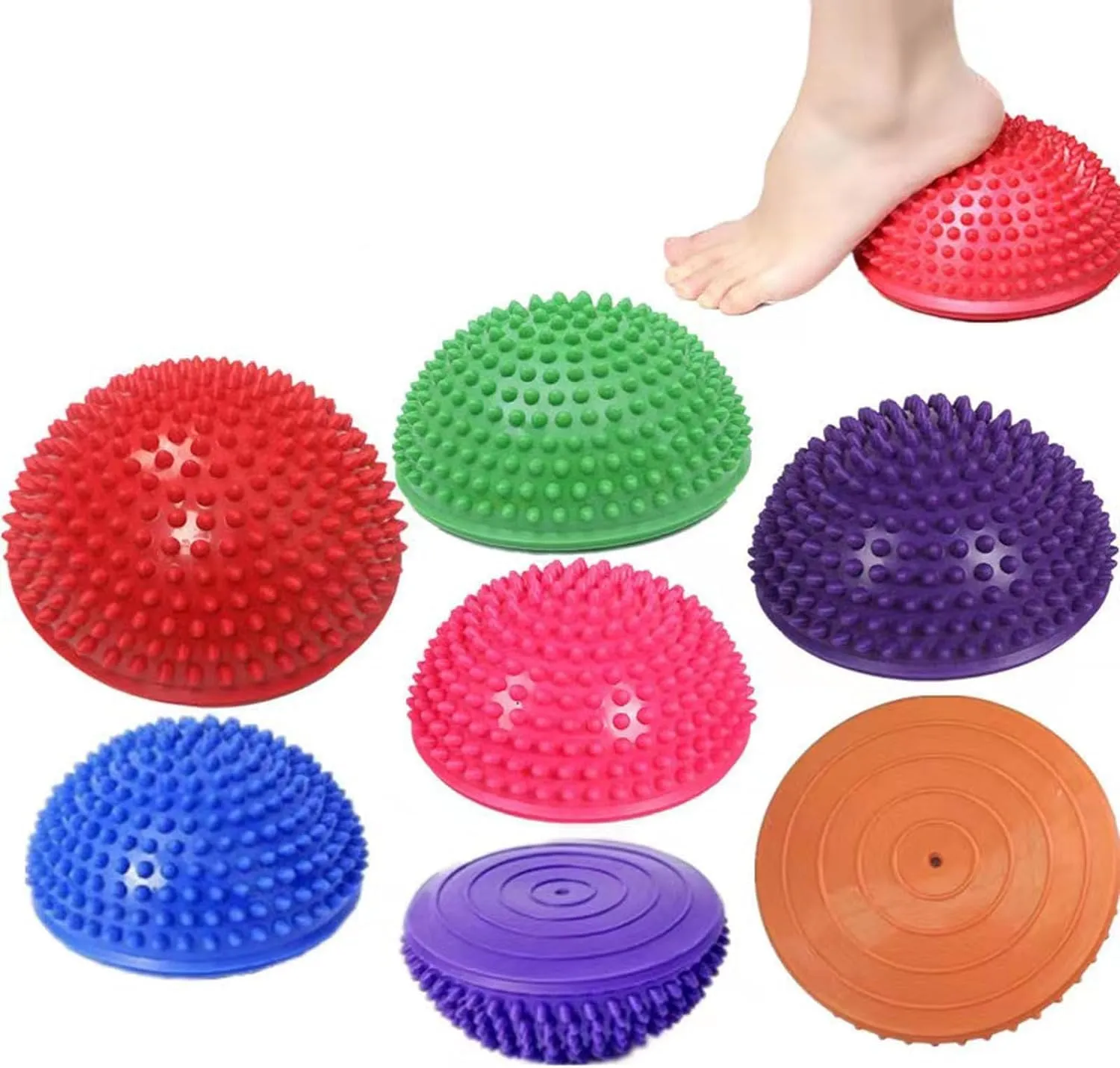 2Pack Hedgehog Balance Pods Stability Balance Trainer Dots with Needle Pump Half Spiky Fitness Ball Domes for Kids Adults Stability Training, Physical Therapy, Core Strength Gymnastics Home Exercise