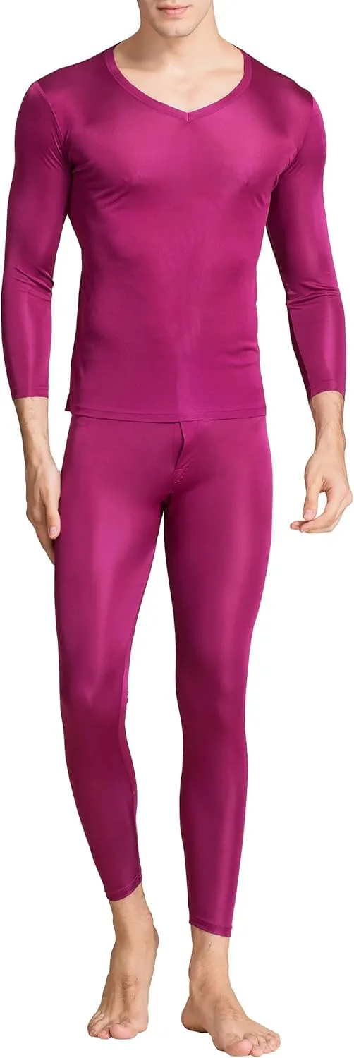 2Pcs Mens Pure Silk Winter Thermal Set Soft Underwear Base Longsleeve Johns Set Crew V Neck Silk Shirt Pants