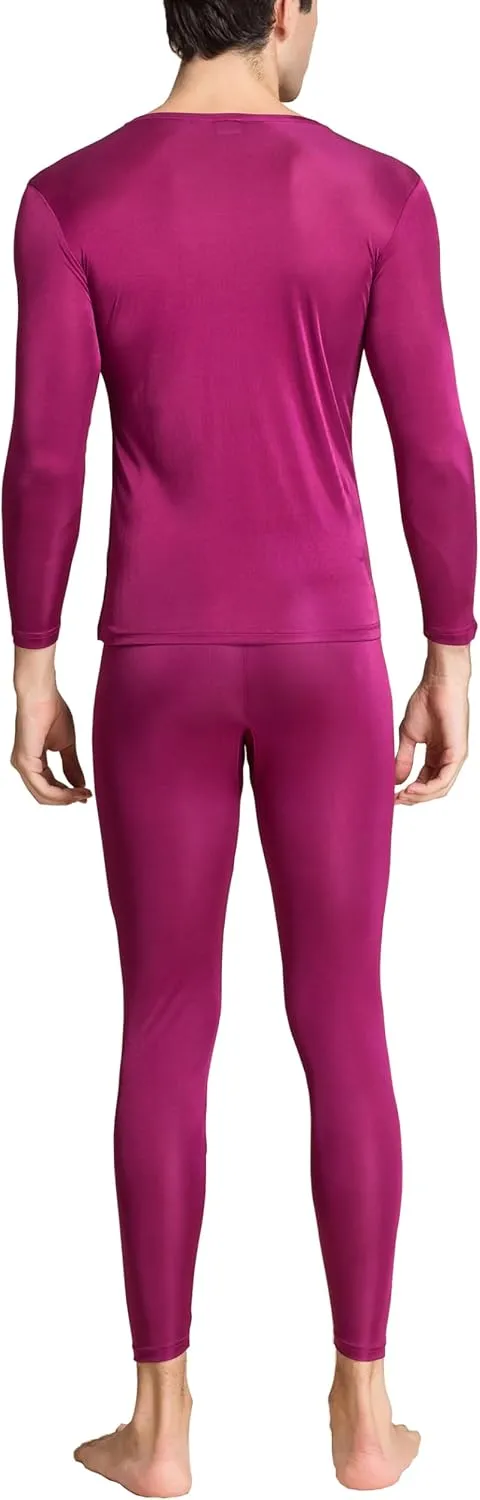 2Pcs Mens Pure Silk Winter Thermal Set Soft Underwear Base Longsleeve Johns Set Crew V Neck Silk Shirt Pants
