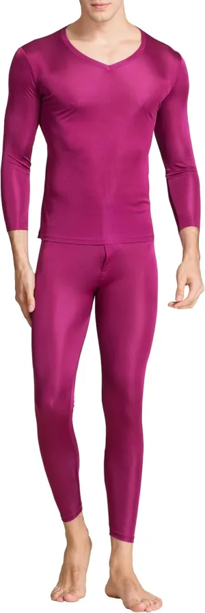 2Pcs Mens Pure Silk Winter Thermal Set Soft Underwear Base Longsleeve Johns Set Crew V Neck Silk Shirt Pants
