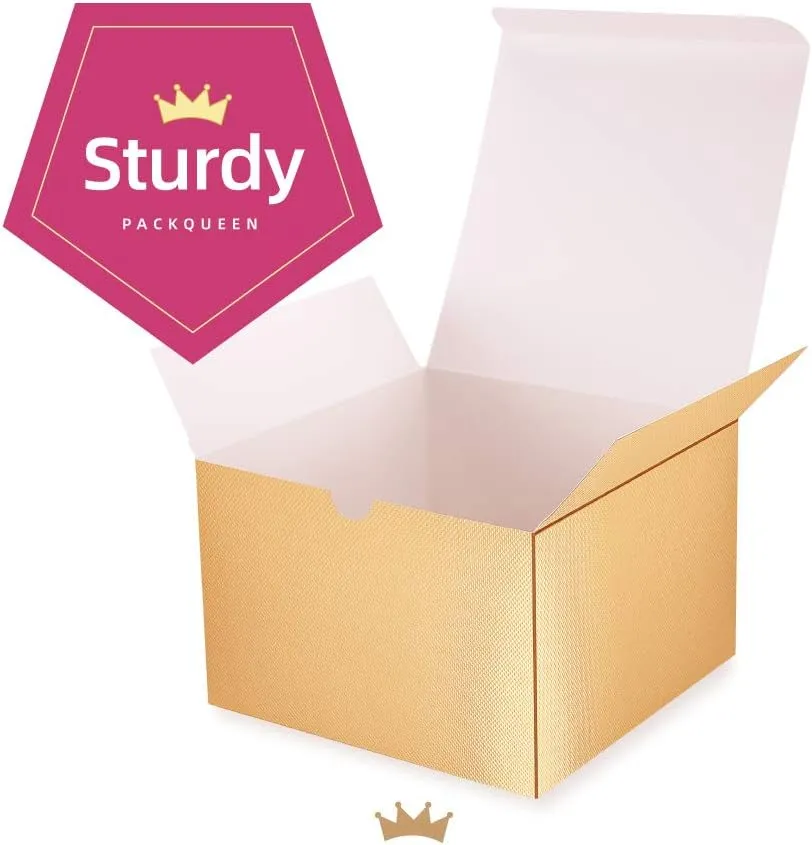 30 Gift Boxes 6x6x4 Inches Small Christmas Gift Boxes with Lids, Gold Gift Boxes Bulks for Wedding, Party, Birthday, Bridesmaid Proposal Boxes for Light Weight Gifts (Glossy Gold, Grain Texture)