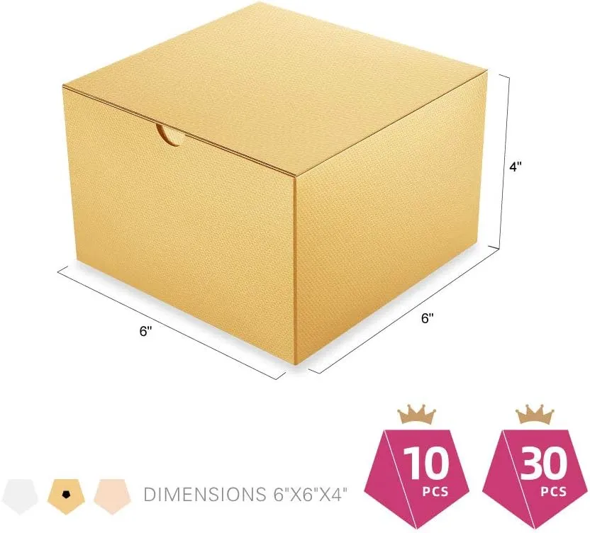 30 Gift Boxes 6x6x4 Inches Small Christmas Gift Boxes with Lids, Gold Gift Boxes Bulks for Wedding, Party, Birthday, Bridesmaid Proposal Boxes for Light Weight Gifts (Glossy Gold, Grain Texture)