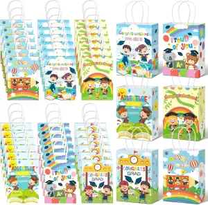 30 Pcs Kindergarten Graduation Gift Bag for Kids Cute Preschool Graduation Gift Bags with Handle 5.9 x 3.15 x 8.3 Inches Funny Congratulations Graduation Wrapping Favor Bag for Children Students