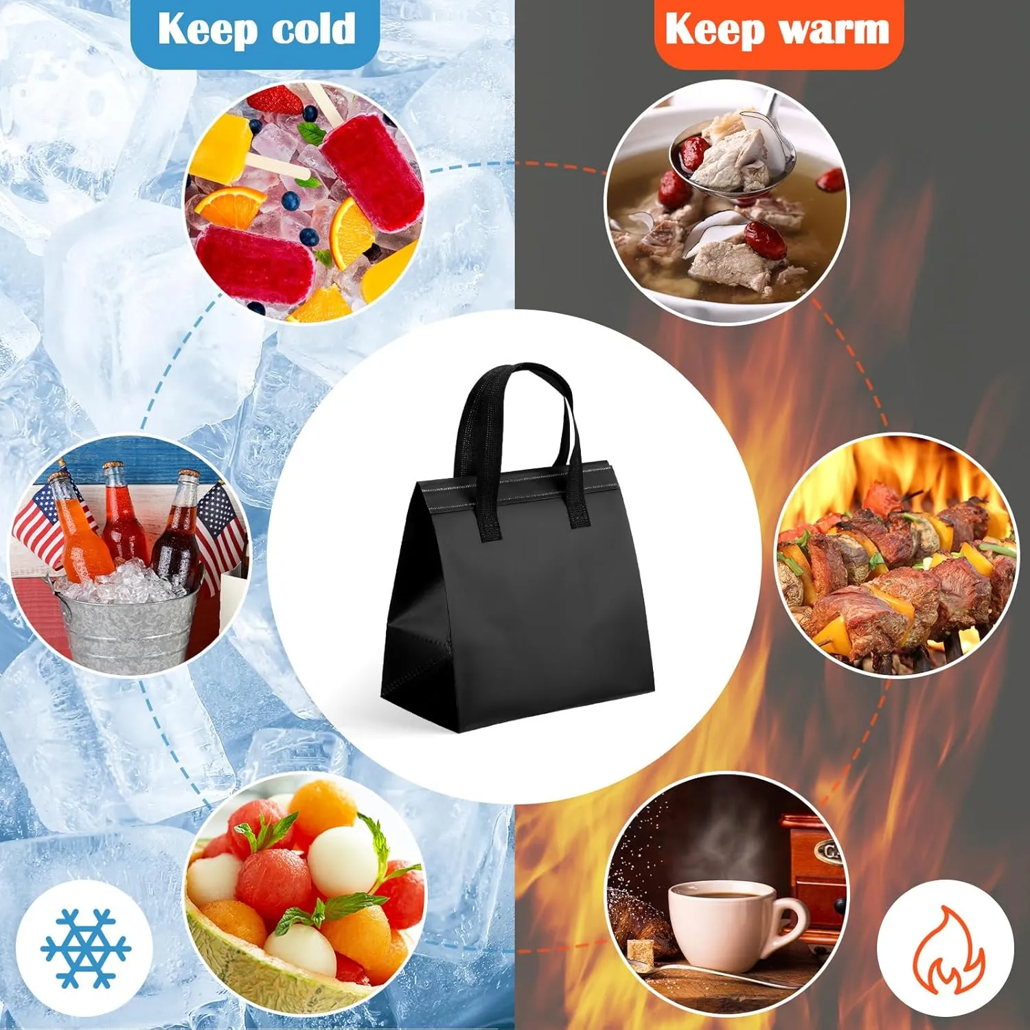 300 Pcs Insulated Take Away Bags Bulk Thermal Insulation Food for Coffee Milk Tea Hot Cold Food Fresh Seafood Cooler Pizza Delivery Bags for Catering Restaurant Grocery (Black)