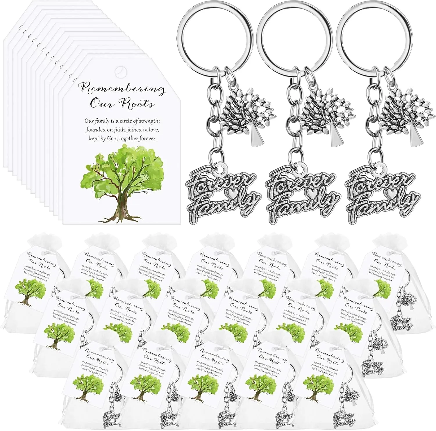 36 Sets Family Reunion Party Favors for Guests Forever Tree Keychains Bulk Gift Cards Bags for Souvenirs