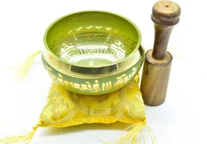 3.75" Tibetan Meditation Yoga Singing Bowl Yellow Set with free Wooden Mallet and Silk Cushion from Nepal, Singing bowls.