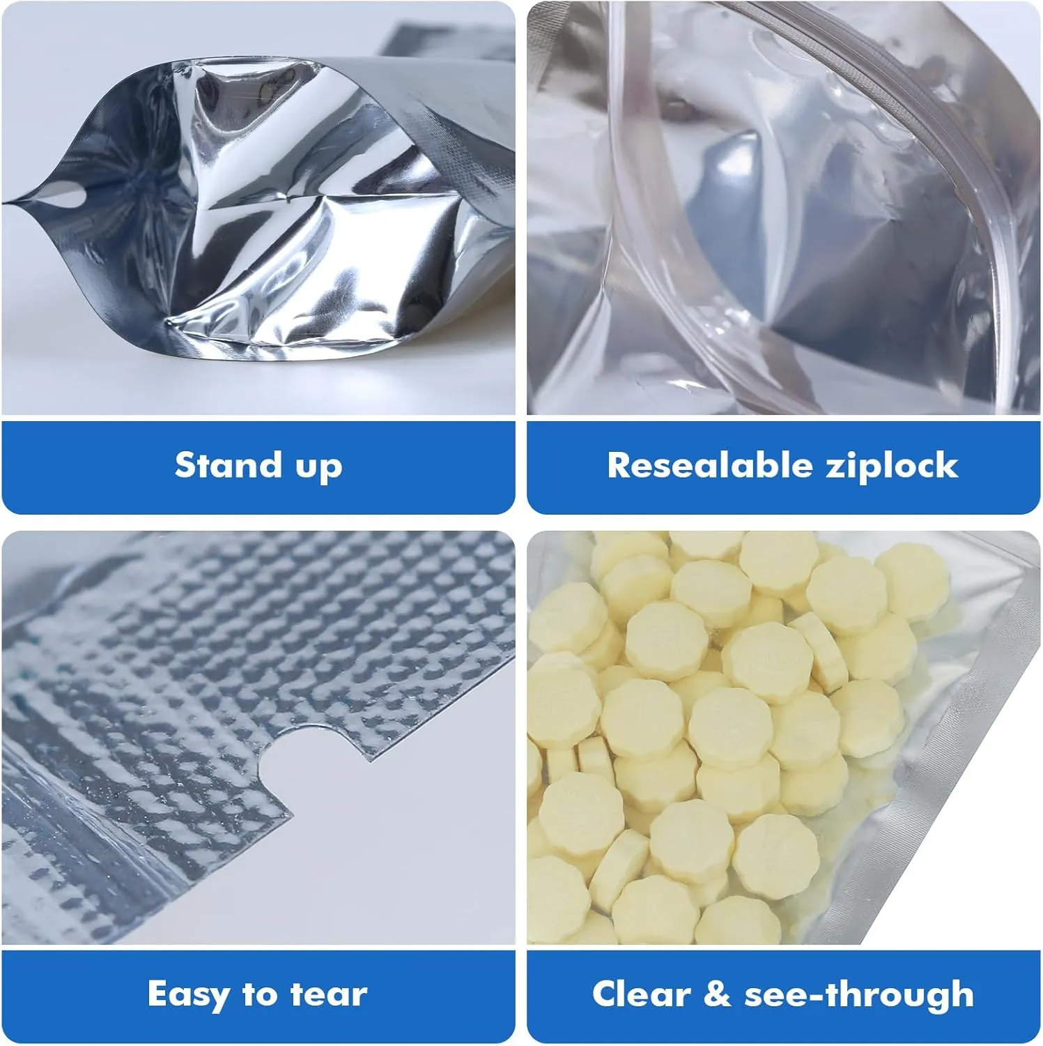 400-Pack Reclosable Large Mylar Bags for Food Storage 6" x 9" Stand Up Ziplock Pouch Bags in Bulk Resealable Smell Proof Aluminum Silver Foil Bags with Clear Window Kitchen Storage Edible Packaging