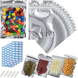 400-Pack Reclosable Large Mylar Bags for Food Storage 6" x 9" Stand Up Ziplock Pouch Bags in Bulk Resealable Smell Proof Aluminum Silver Foil Bags with Clear Window Kitchen Storage Edible Packaging