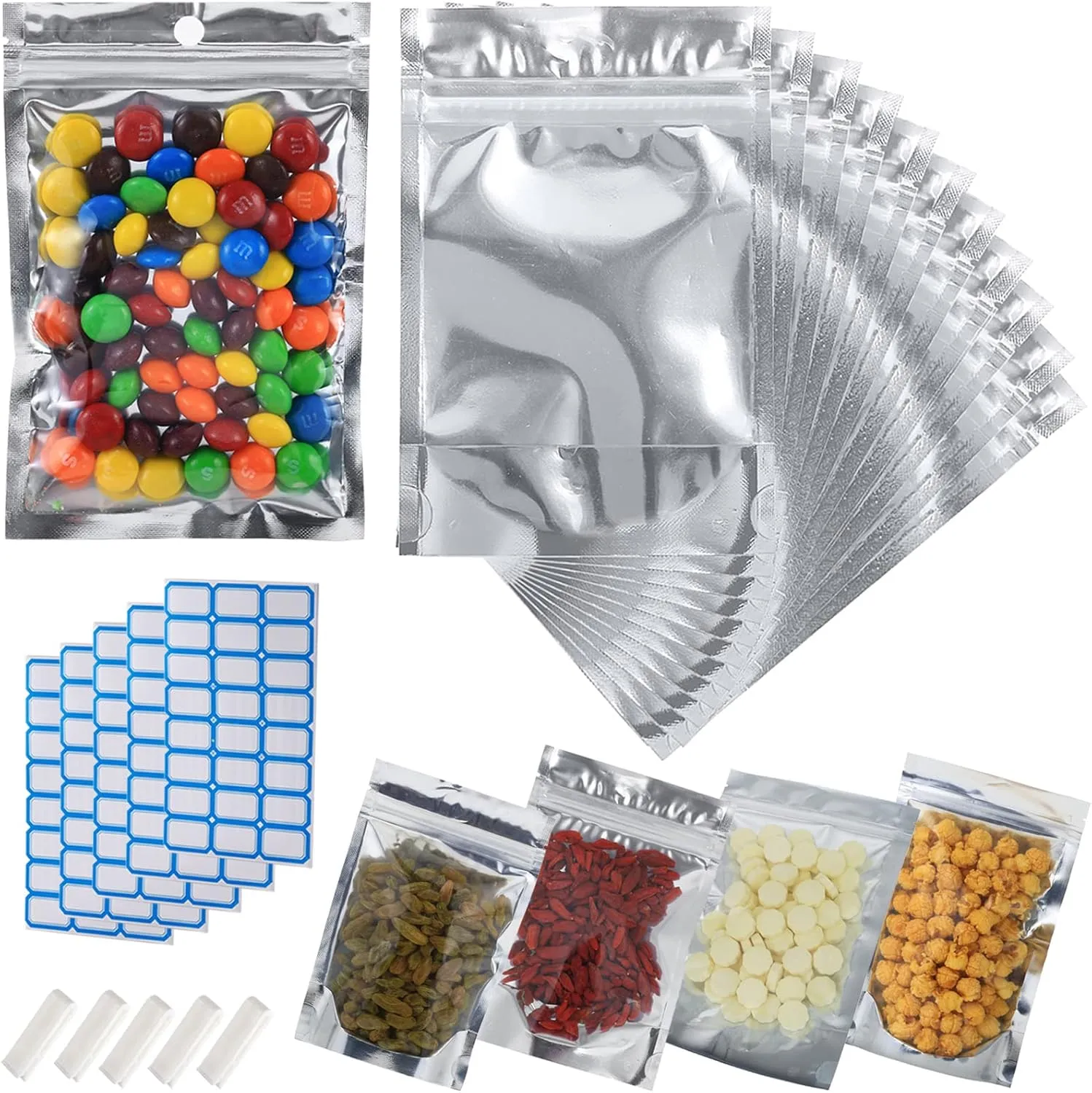 400-Pack Reclosable Large Mylar Bags for Food Storage 6" x 9" Stand Up Ziplock Pouch Bags in Bulk Resealable Smell Proof Aluminum Silver Foil Bags with Clear Window Kitchen Storage Edible Packaging