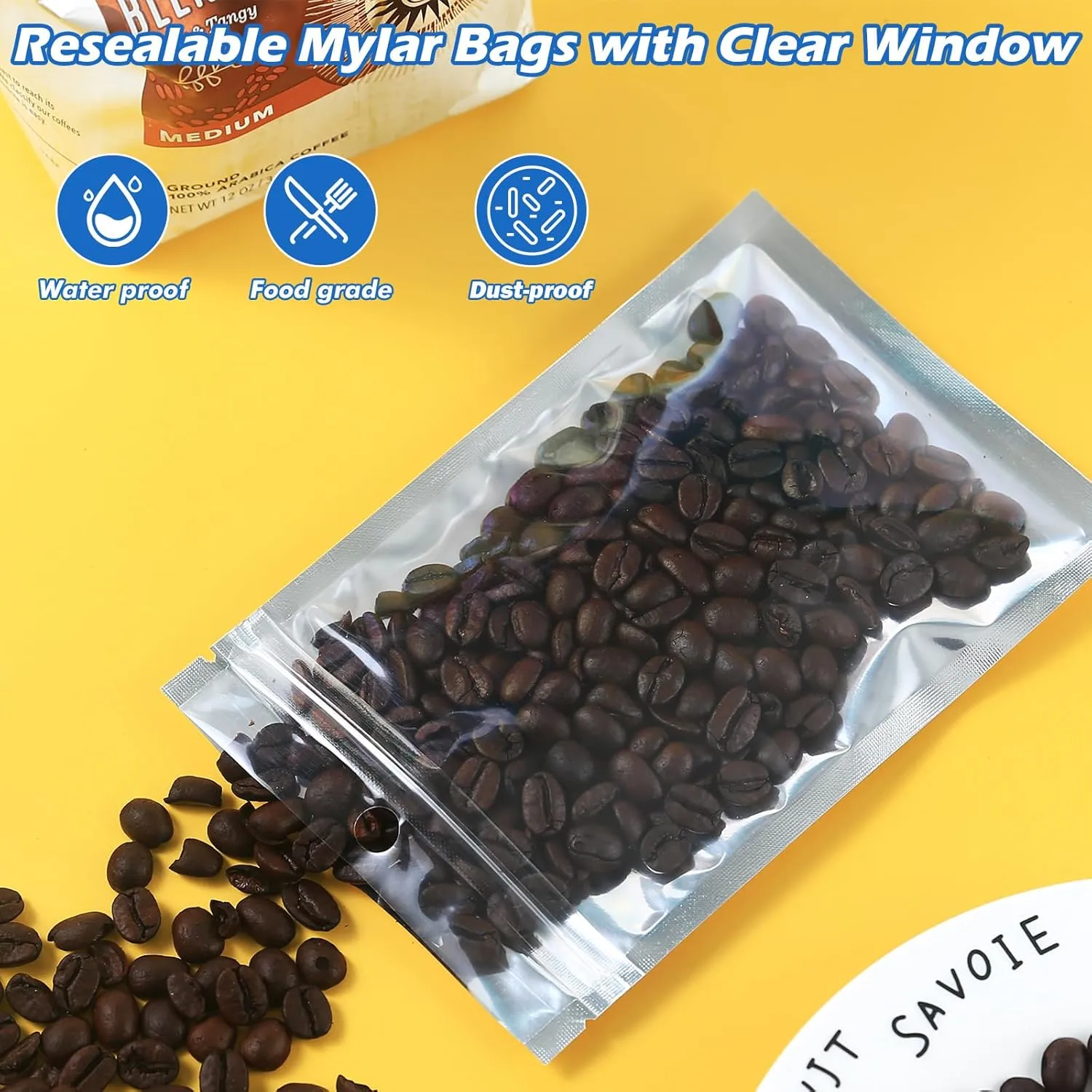 400-Pack Reclosable Large Mylar Bags for Food Storage 6" x 9" Stand Up Ziplock Pouch Bags in Bulk Resealable Smell Proof Aluminum Silver Foil Bags with Clear Window Kitchen Storage Edible Packaging