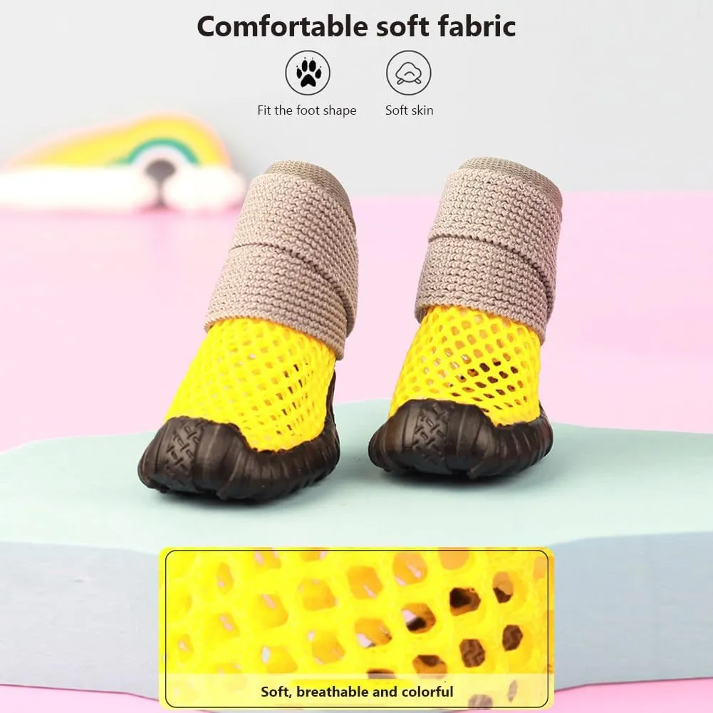 4pcs Dog Shoes, Breathable Mesh Boots, Non-Slip for Small Dogs, Anti-Slip Cats & Puppy Comfortable Booties Lemon Yellow 6-9 Pounds Size 2