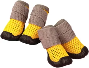 4pcs Dog Shoes, Breathable Mesh Boots, Non-Slip for Small Dogs, Anti-Slip Cats & Puppy Comfortable Booties Lemon Yellow 6-9 Pounds Size 2
