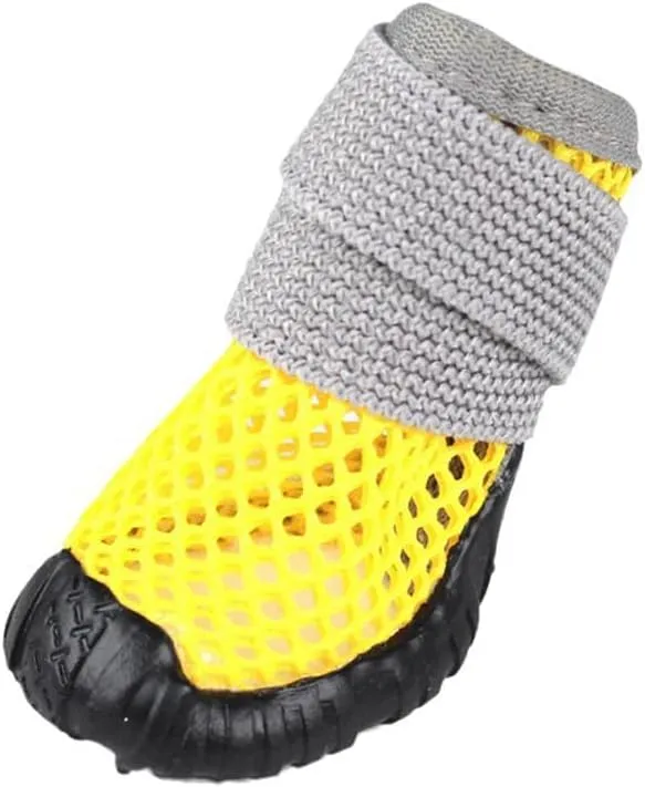 4pcs Dog Shoes, Breathable Mesh Boots, Non-Slip for Small Dogs, Anti-Slip Cats & Puppy Comfortable Booties Lemon Yellow 6-9 Pounds Size 2