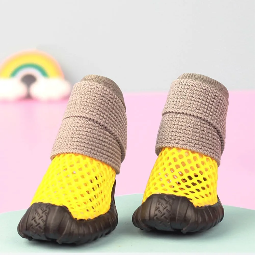 4pcs Dog Shoes, Breathable Mesh Boots, Non-Slip for Small Dogs, Anti-Slip Cats & Puppy Comfortable Booties Lemon Yellow 6-9 Pounds Size 2
