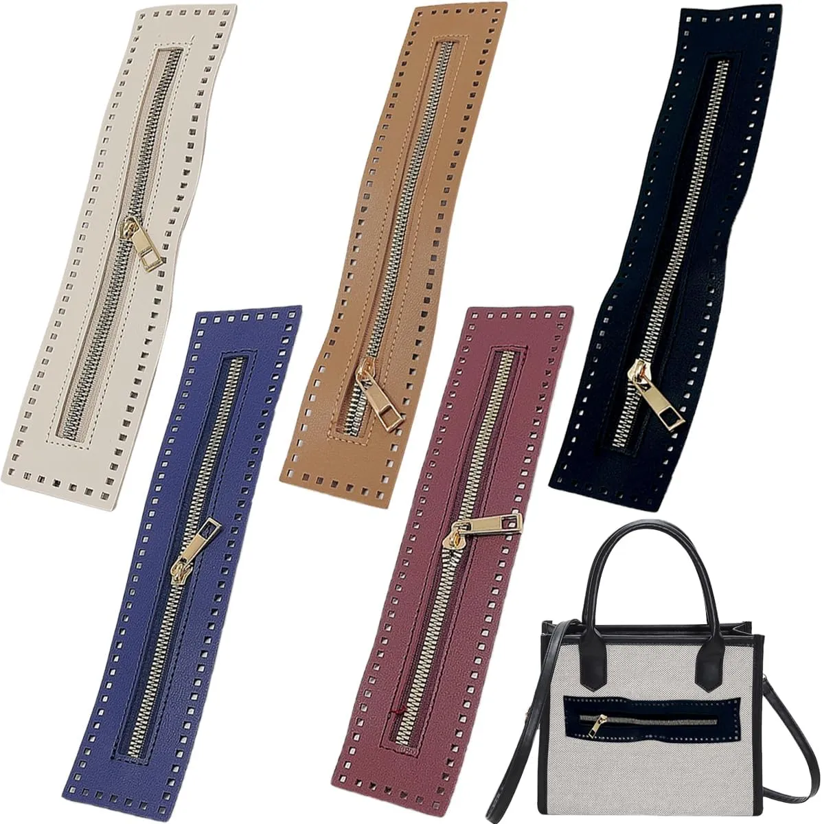 5 PCS PU Leather Zipper Leather Sewing Zippers PU Leather Bag Zipper Purse Black Handbag Sewing Zippers Frames with Hole Bulk Fastener for DIY Purse Sewing Handicraft Accessories