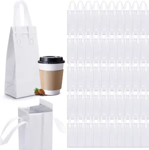 50 Pcs Insulated Single Cup Drink Carrier Bags Bulk Thermal Insulation Take Away Bags Portable Takeout Coffee Carrier Reusable Bags with Handle for Hot Cold Beverage Cooler Catering Grocery