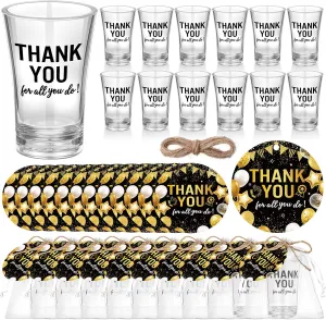 50 Sets Employee Appreciation Gifts Thank You for All You Do Acrylic Clear Shot Glasses Tags with Organza Bags Teacher Doctor Nurse Retirement Graduation Appreciation Party Favors
