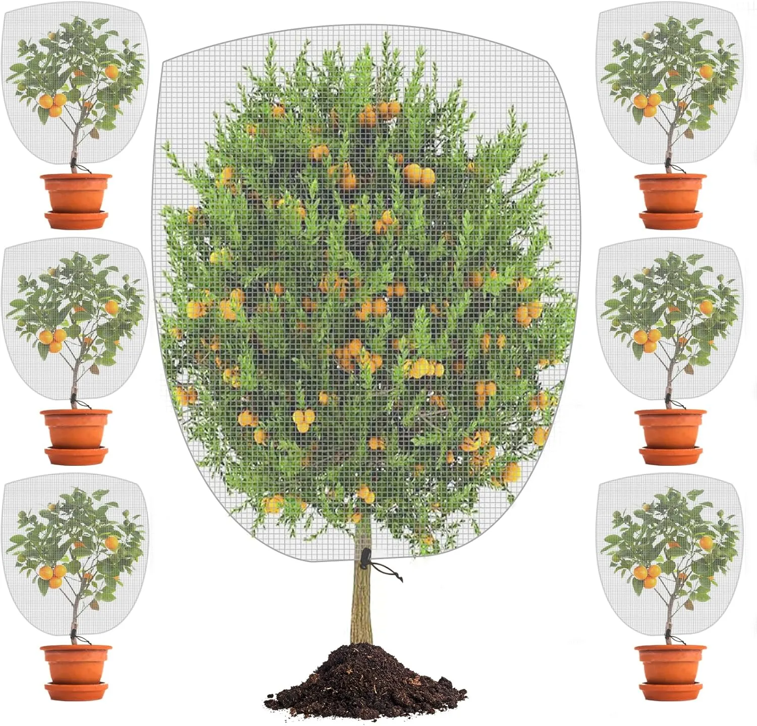 6-Pack 3.3ft x 2.3ft Drawstring Fruit Protection Bags and Garden Netting Covers, Ideal for Tomato Barrier, Vegetable and Flower Plants