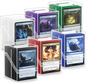 6 Pack Card Deck Boxes, Clear Commander Deck Case with 600Pcs Card Sleeves and Dividers, Standard Size Cards Storage Box Perfect Fit for MTG, Sport, Trading Cards (6 colors)