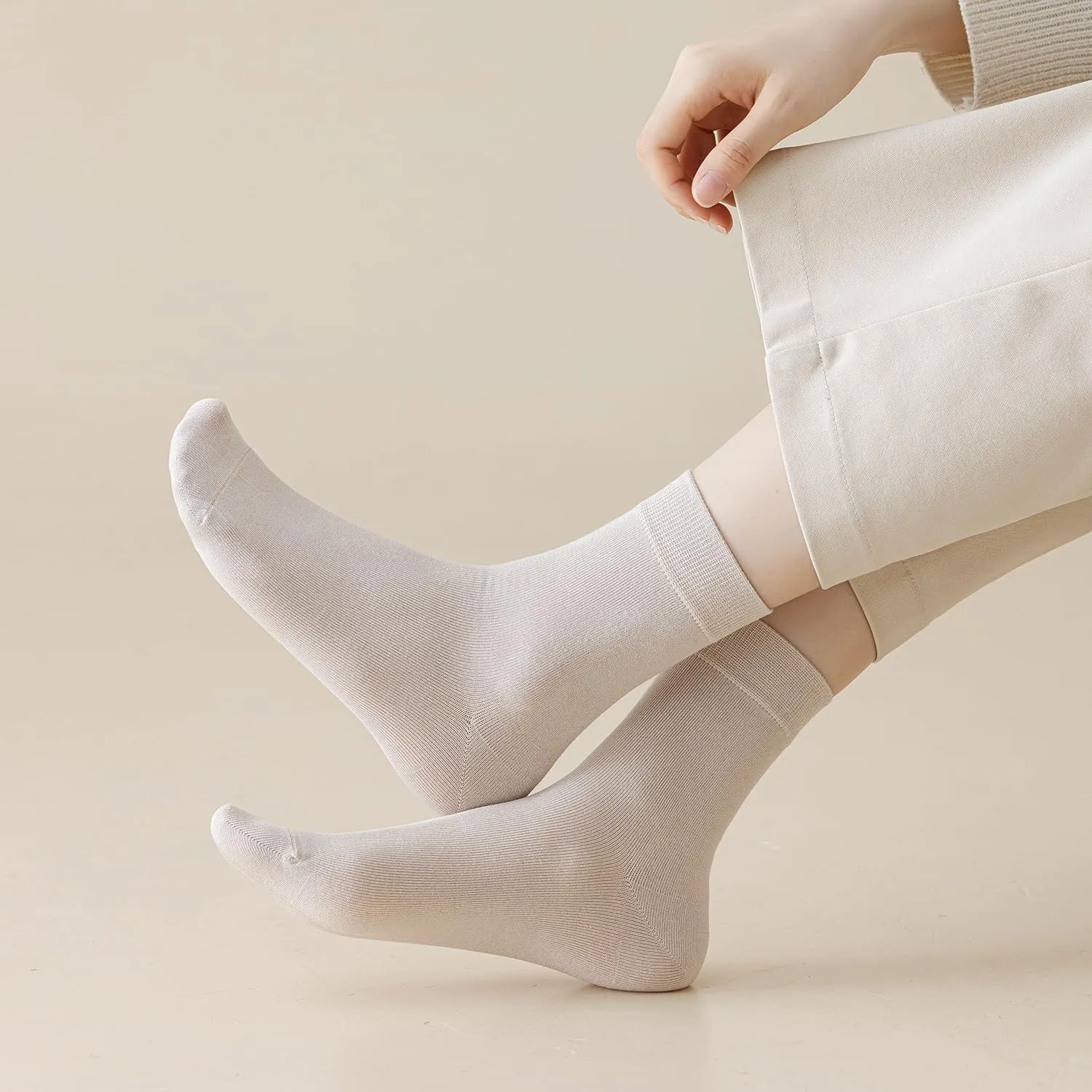 6 Pairs Womens Mulberry Silk Crew Socks, Soft Spring Autumn Socks Above Ankle Socks for Casual Dress Size 5-9