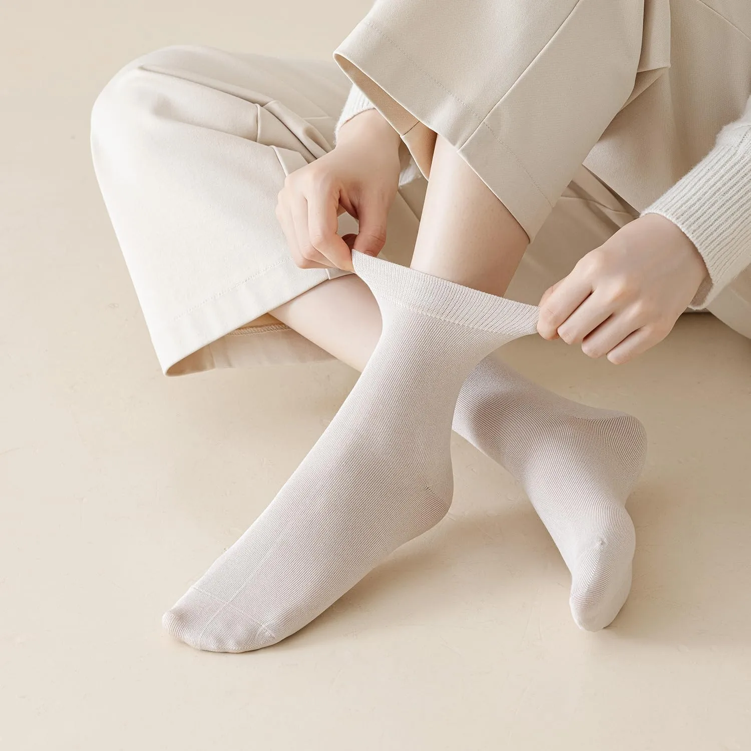 6 Pairs Womens Mulberry Silk Crew Socks, Soft Spring Autumn Socks Above Ankle Socks for Casual Dress Size 5-9
