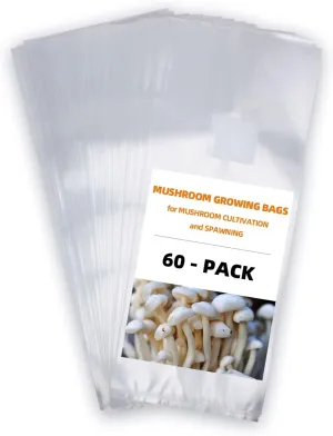 60 Pack Mushroom Grow Bags,Large 8" X 5" X 20" Mushroom Spawn Bag Bulk,Extra Thick 3 Mil Autoclavable Bags with Breathable 0.2 Micron Filter.