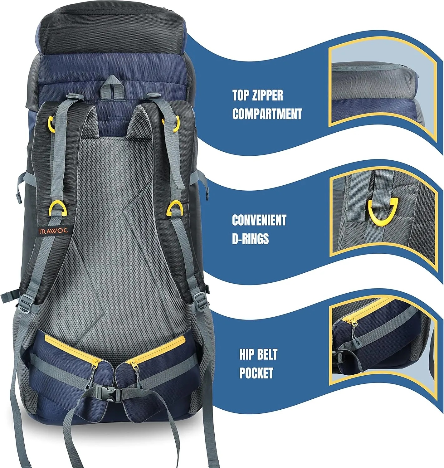 60L Travel Backpack Hiking Trekking Bag Camping Rucksack HK005, 1 Year Warranty, Black