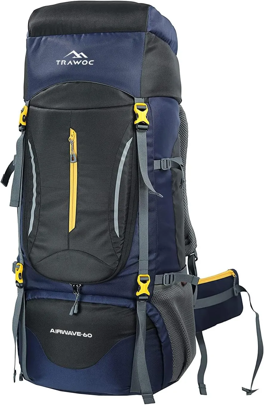 60L Travel Backpack Hiking Trekking Bag Camping Rucksack HK005, 1 Year Warranty, Black