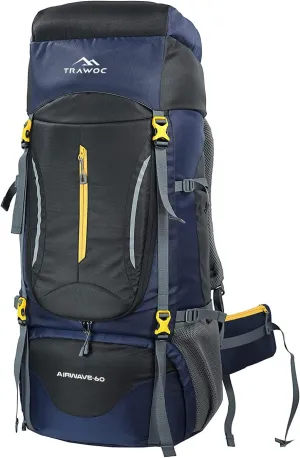 60L Travel Backpack Hiking Trekking Bag Camping Rucksack HK005, 1 Year Warranty, Black