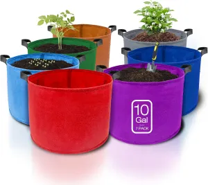 7 Pack 10 Gallon Plant Grow Bags - Mixed 7 Colors with Reinforced Handles & Aeration Design, Ideal for Tomato, Flowers & Fruits