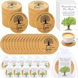 75 Sets Family Reunion Favors Include a Family is a Circle of Love Cork Coaster Absorbent Cork Mat with Cards and Organza Gift Bags for Reunion Gathering Party Gift