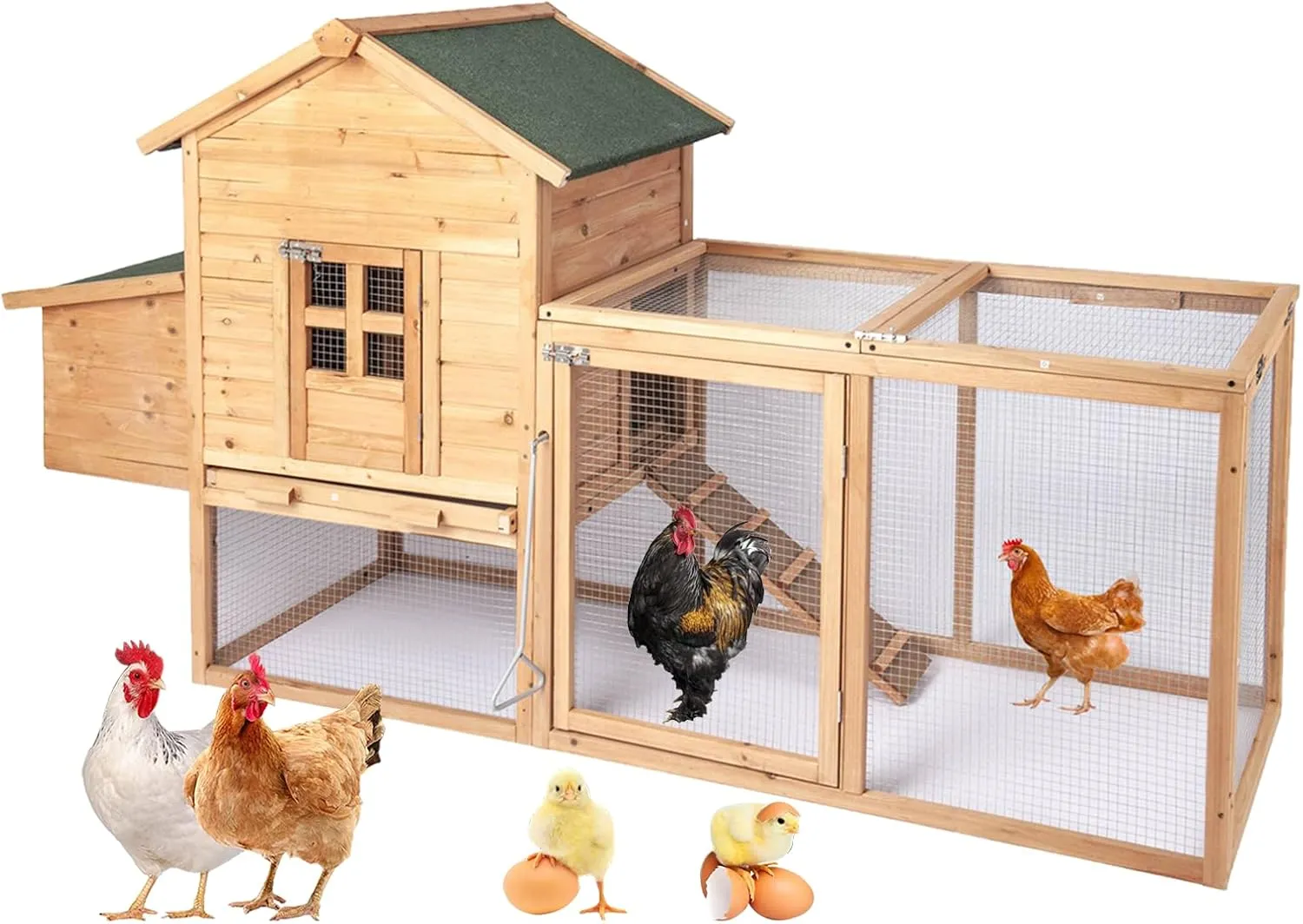 80IN Chicken Coop Wooden Large Hen House for Chickens, Waterproof Outdoor Poultry Cage for Small Animals with Upgraded Nesting Box(Cream)