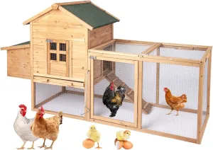 80IN Chicken Coop Wooden Large Hen House for Chickens, Waterproof Outdoor Poultry Cage for Small Animals with Upgraded Nesting Box(Cream)