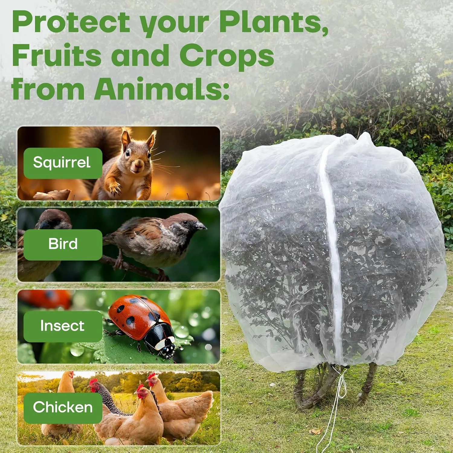 8FT x 8FT Fruit Tree Netting with Zipper and Drawcord, 2Pcs Garden Plant Net Pest Barrier Bag, Insect Bird Mesh Netting Cover for Protect Vegetables Flower Blueberry