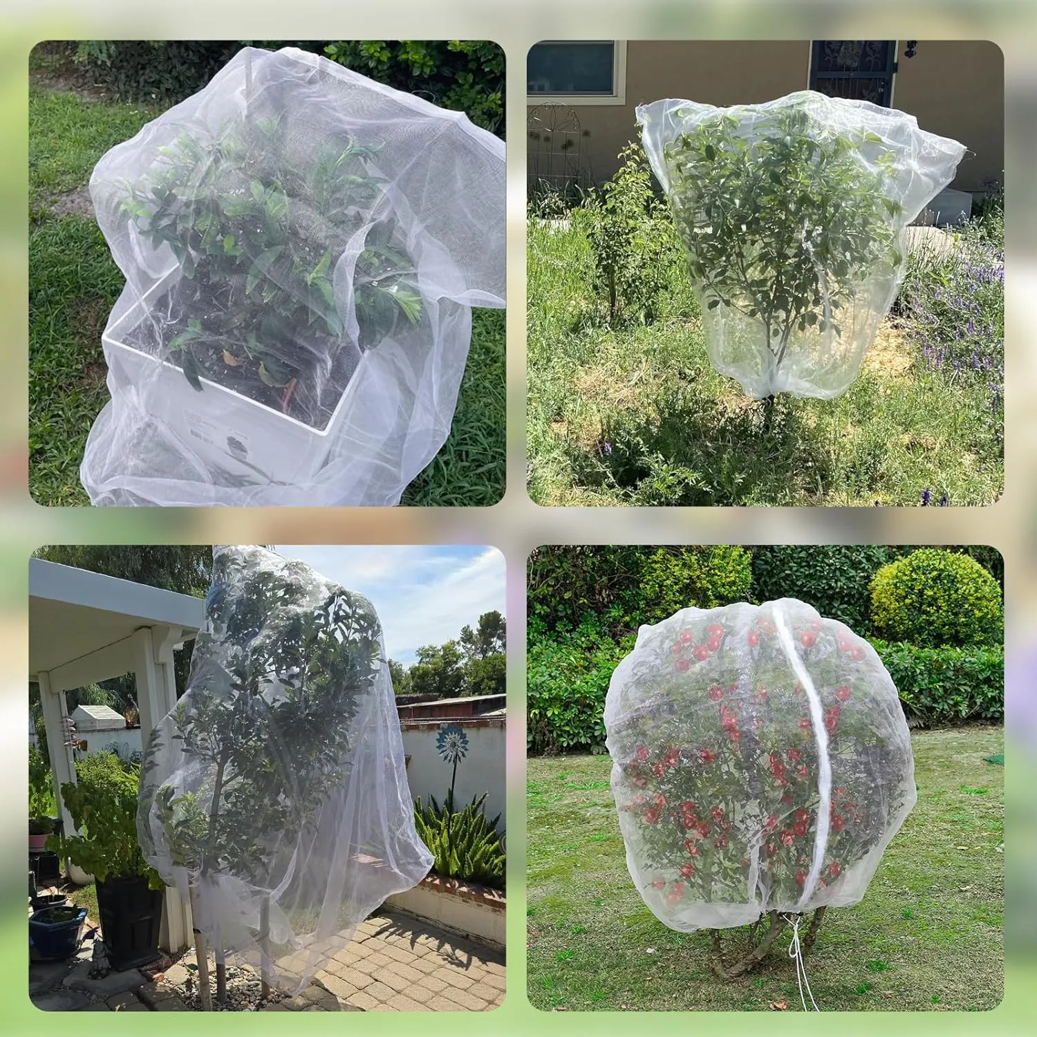 8FT x 8FT Fruit Tree Netting with Zipper and Drawcord, 2Pcs Garden Plant Net Pest Barrier Bag, Insect Bird Mesh Netting Cover for Protect Vegetables Flower Blueberry