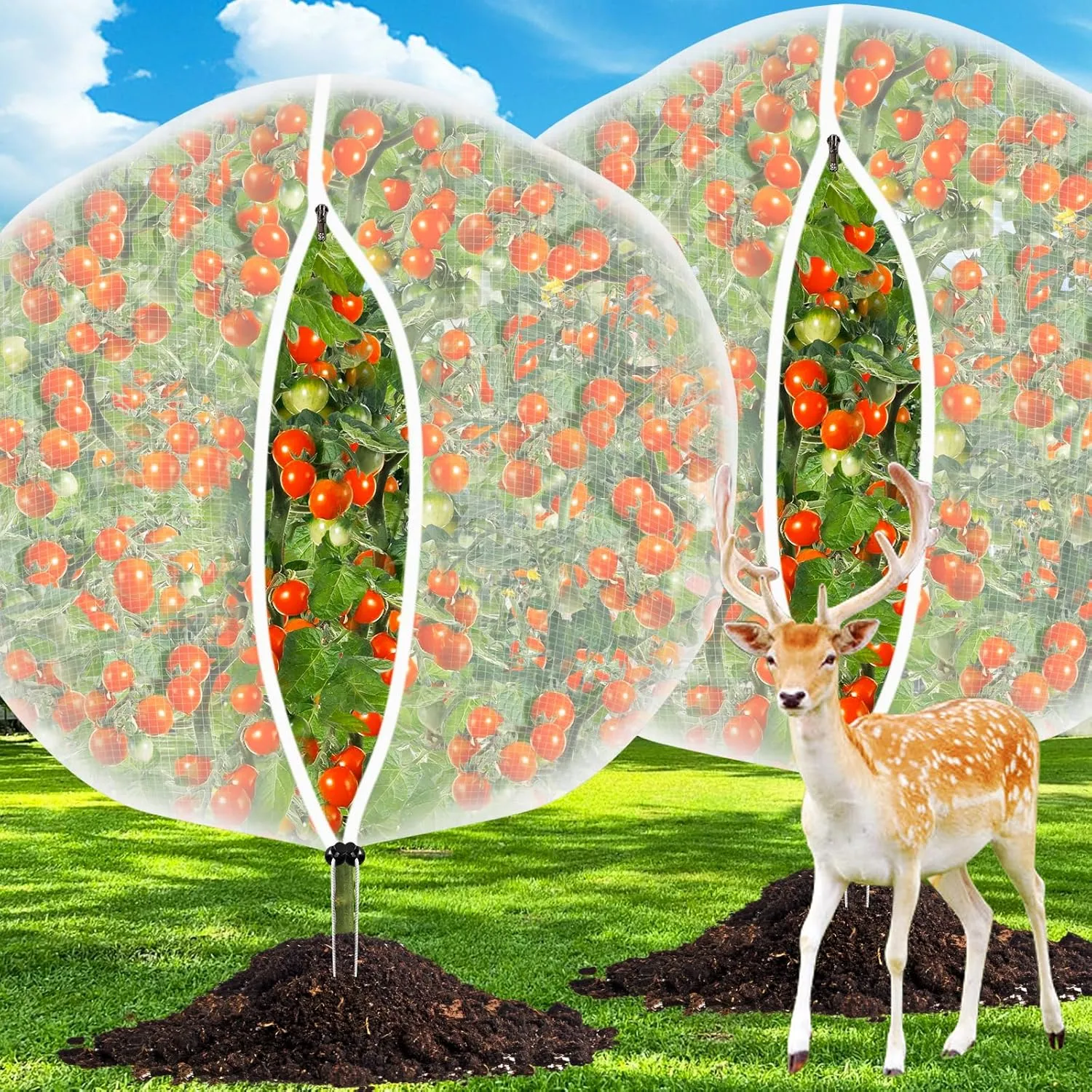 8FT x 8FT Fruit Tree Netting with Zipper and Drawcord, 2Pcs Garden Plant Net Pest Barrier Bag, Insect Bird Mesh Netting Cover for Protect Vegetables Flower Blueberry