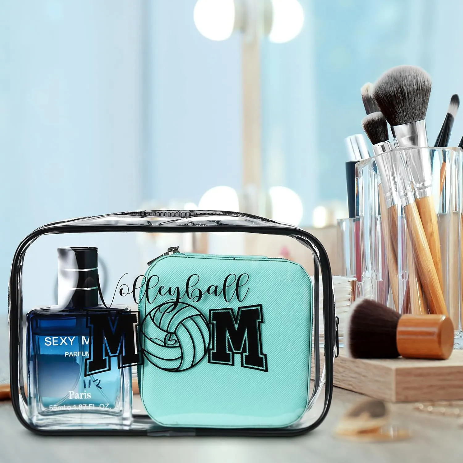 Abbylike 12 Pcs 7 x 4.7 x 2.4'' Cosmetic Bag Gifts Accessories for Makeup Bags Clear PVC Cheer Case Toiletry Zipper Pouch for Women Christmas Xmas (Volleyball Theme)
