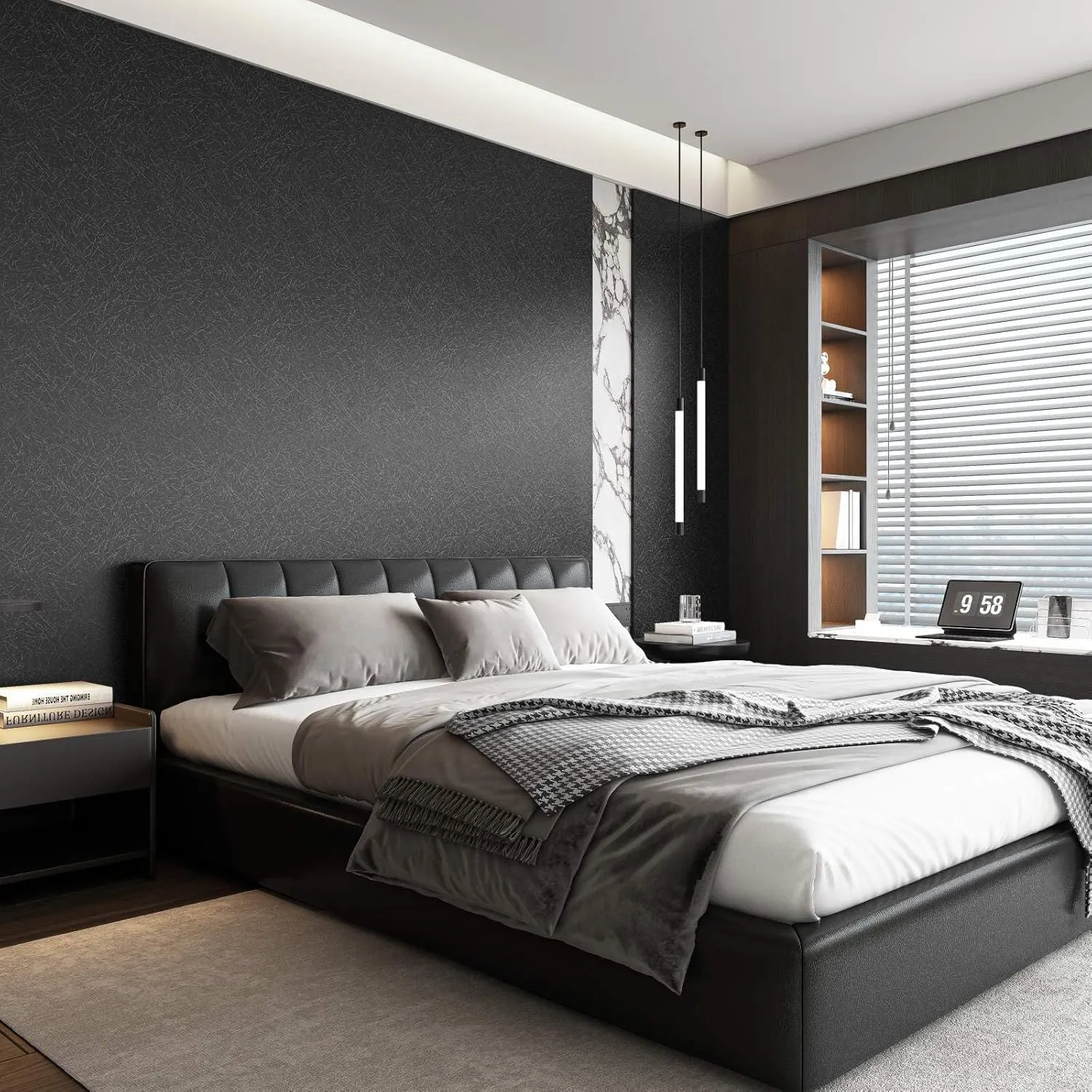 Abyssaly Black Silk Wallpaper Peel and Stick Embossed Self Adhesive Black Contact Paper Removable Kitchen Vinyl Textured Wall Paper Cabinet Furniture Shelf Liner 15.7" x 787.4"
