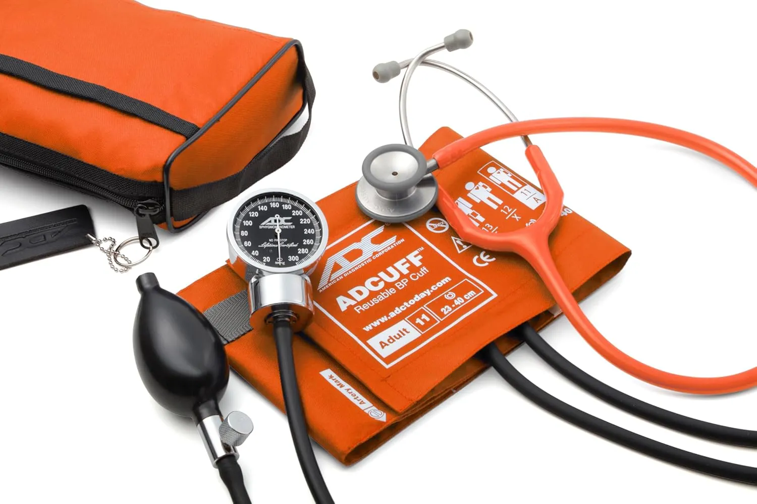 ADC Pro's Combo III Professional Adult Pocket Aneroid/Clinician Scope Set with Prosphyg 778 Blood Pressure Sphygmomanometer, Adscope 603 Stethoscope, and Matching Nylon Carrying Case, Orange