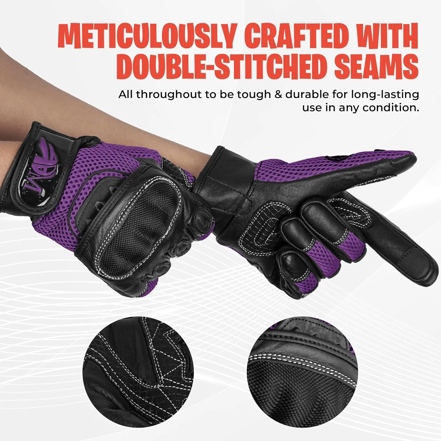ADM Ladies Full Finger with Knuckle Shells for Protection Leather Comofortable Gloves for Motorbike, Mountain Bike, Racing, Cycling Gloves 9001 LDY Colour: Black-Pink
