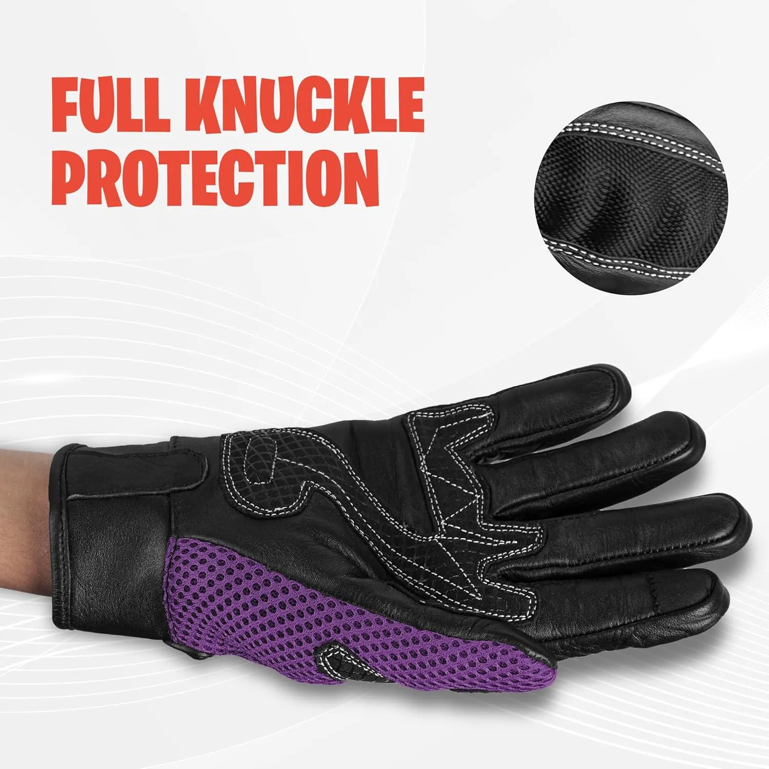 ADM Ladies Full Finger with Knuckle Shells for Protection Leather Comofortable Gloves for Motorbike, Mountain Bike, Racing, Cycling Gloves 9001 LDY Colour: Black-Pink